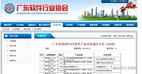 廣東省2020年4月軟件企業(yè) 產(chǎn)品評(píng)估通過(guò)名單結(jié)果公示